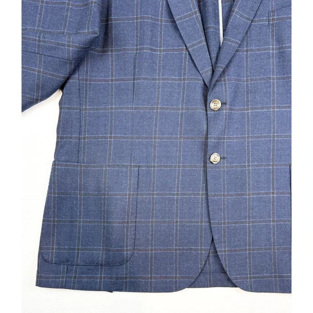 Peter Millar Sport Coat Soft Blazer Lightweight Blue Plaid XXL Wool Unstructured
